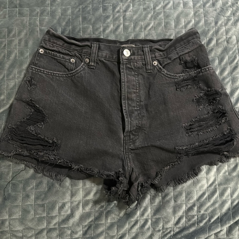 Abercrombie & Fitch‎ Black Distressed Raw Hem Shorts